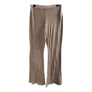Zara‎ Flared Ribbed Leggings High Rise Medium Elastic Waist Stretch Beige Tan L